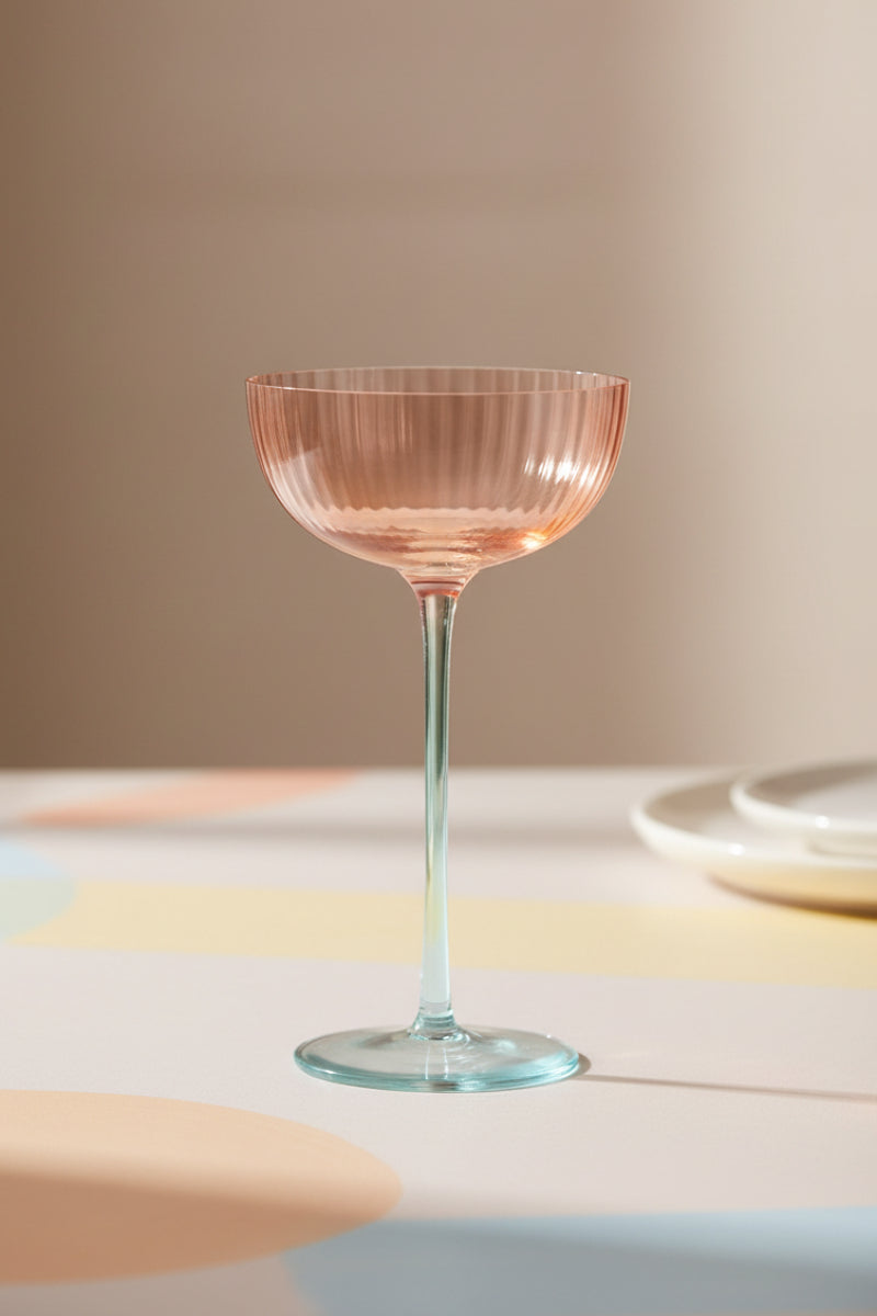 Two-Tone Stemmed Fluted Coupe Glass Blush & Blue