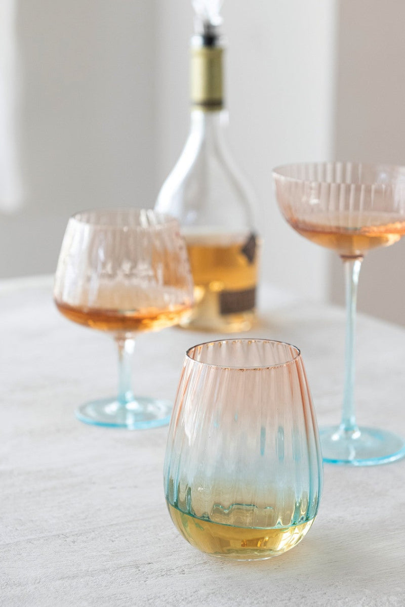 Two-Tone Stemmed Fluted Wine Glass Blush & Blue