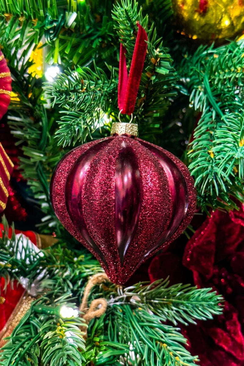 Flocking Striped Onion Ornament Burgundy