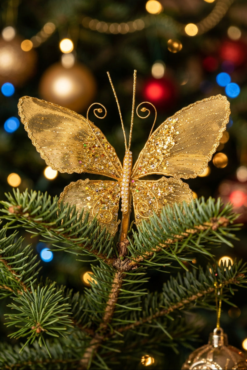 Butterfly Clip On Ornament Small Gold & Silver