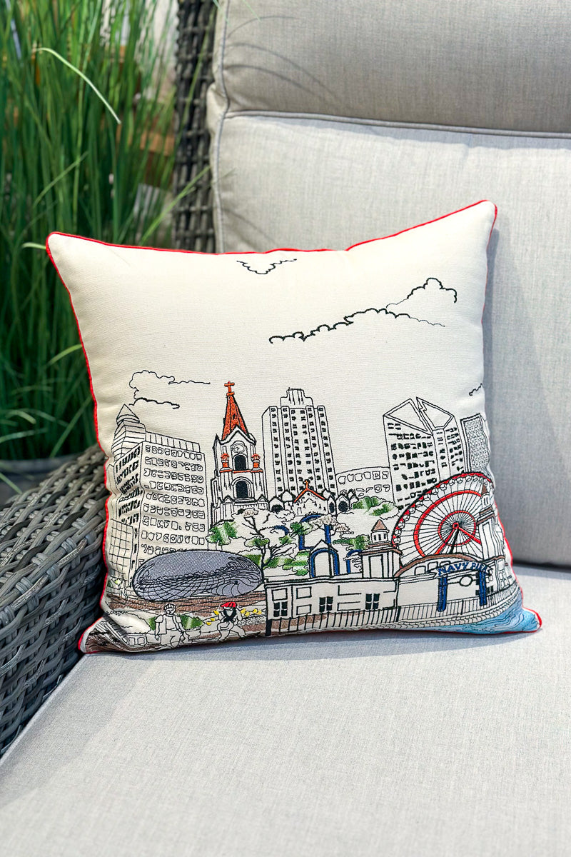 Chicago Skyline Embroidered Artistry Day Pillow