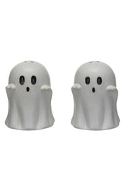 Salt & Pepper Shakers Ghost Shaped Stoneware Matte White & Black