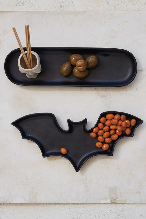 Dish Bat Shaped Stoneware Matte Black