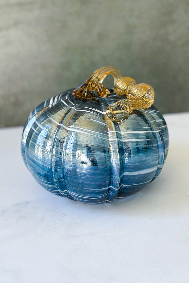 Glass Pumpkin 6.7"x5.9" Blue