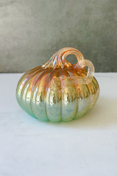 Glass Pumpkin 5"x4.5" Gold Luster