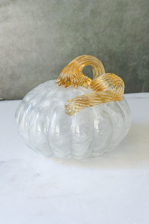 Glass Pumpkin 5"x9" Clear Blue