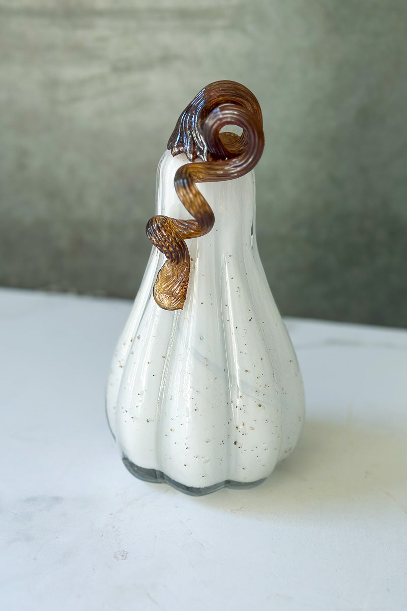 Fall Glass Gourd With Curly Stem 4.5"x 9" White