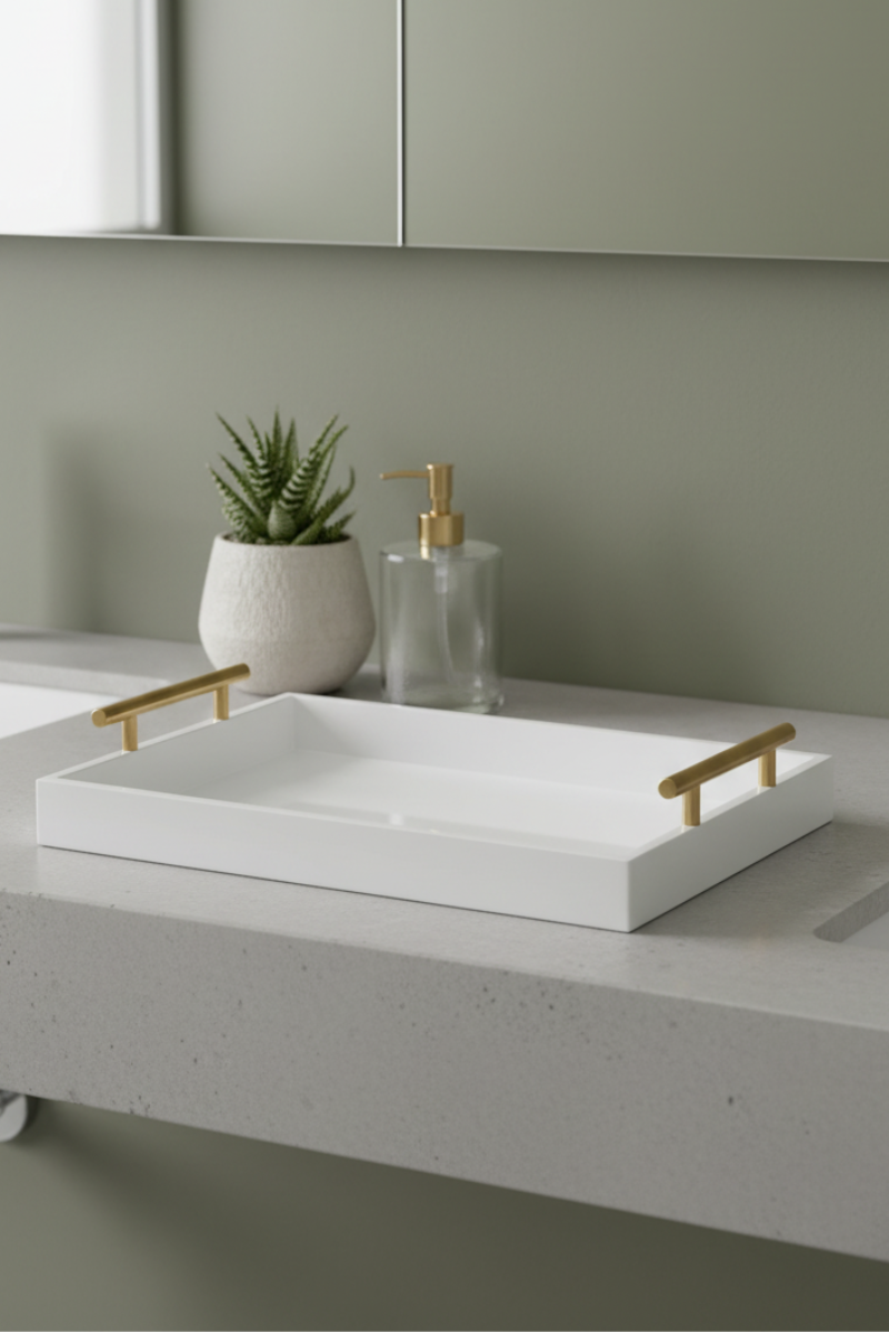 Tray with Handles Small White & Gold