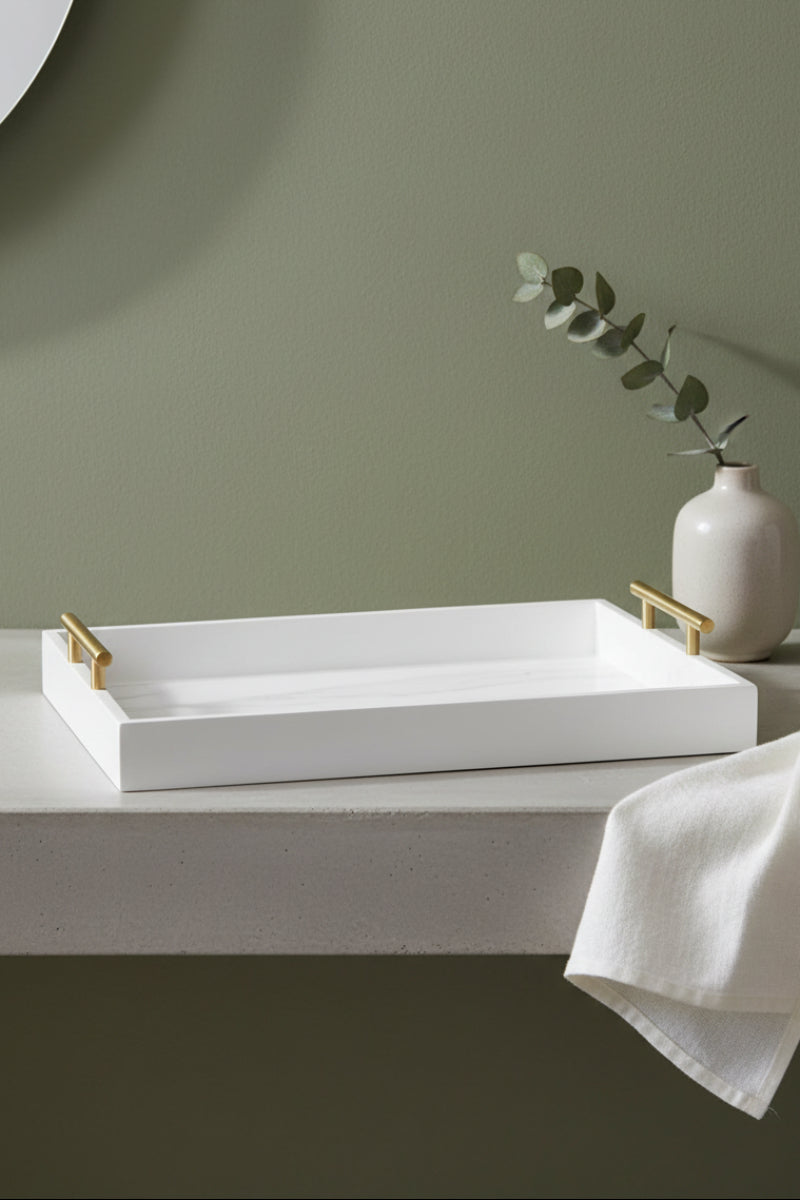 Tray with Handles Medium White & Gold