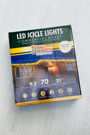 Icicle Lights LED 70 Lights 9.5'x21" Drop Warm White