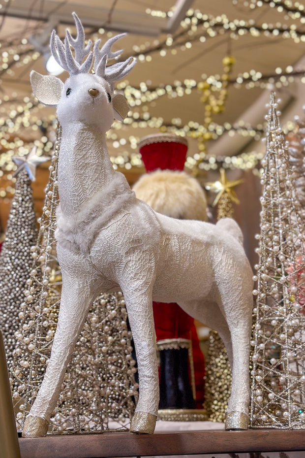 Christmas Deer Standing 25" White Ivory