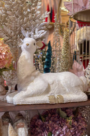 Christmas Deer Sitting 18.5" White Ivory