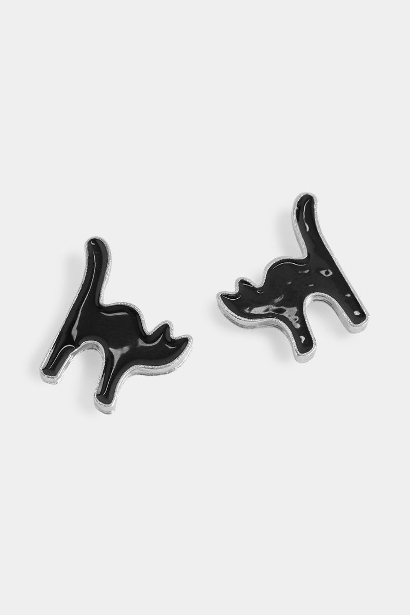 Enamel Spooked Cat Stud Earrings Black