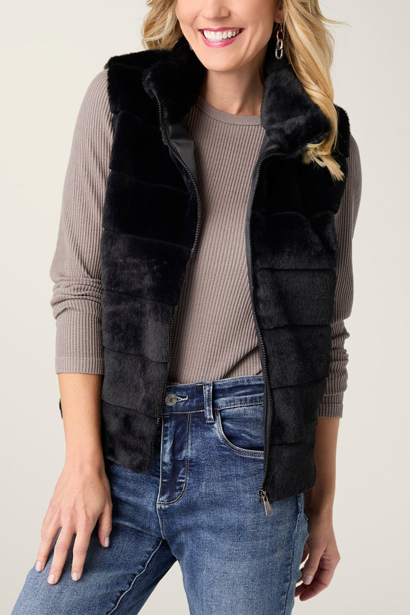 Charlaine Faux Fur Vest with Pockets XS Black