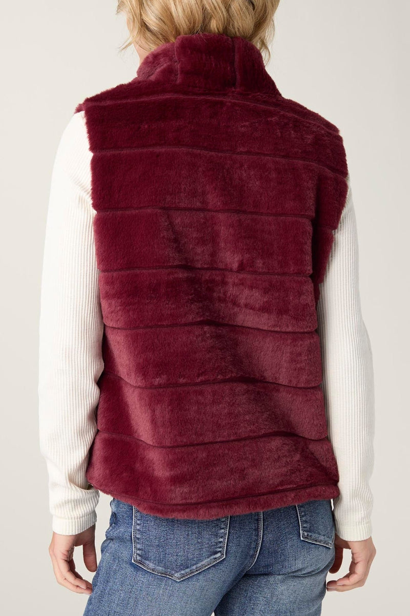 Charlaine Faux Fur Vest with Pockets XS Rich Wine