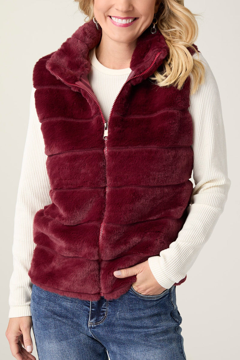 Charlaine Faux Fur Vest with Pockets XS Rich Wine