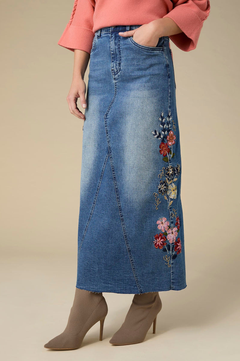EverStretch Embroidered Maxi Skirt Small