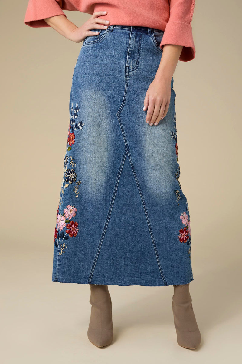 EverStretch Embroidered Maxi Skirt Small