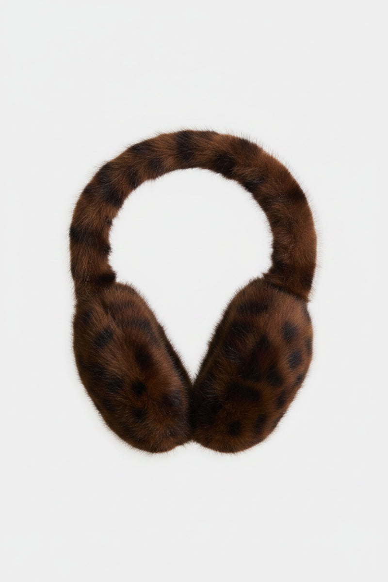 Faux Fur Earmuffs Brown Leopard