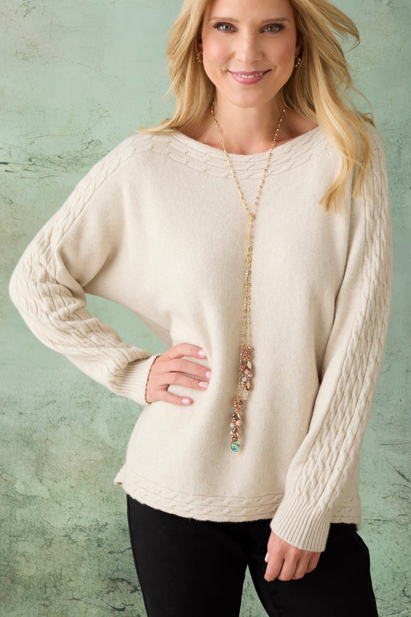 Heavenly-Luxe Cable Knit Detail Dolman Sweater S/M Oatmeal