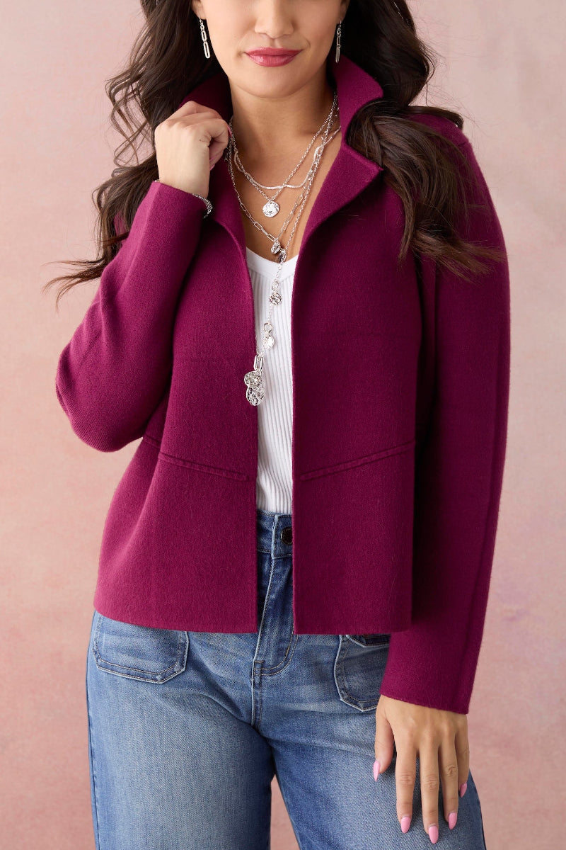 Heavenly-Luxe Notch Collar Cardigan L/XL Rich Wine