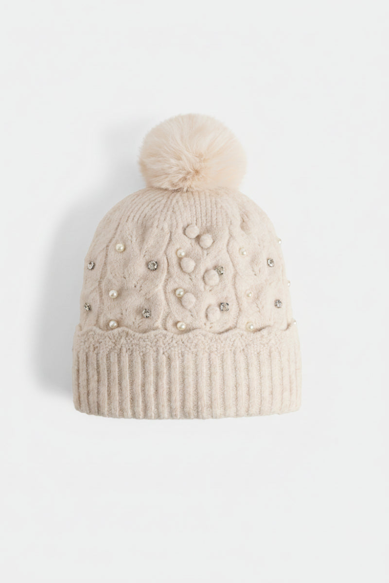 Sweet Scallop Glam Knit Hat Cream