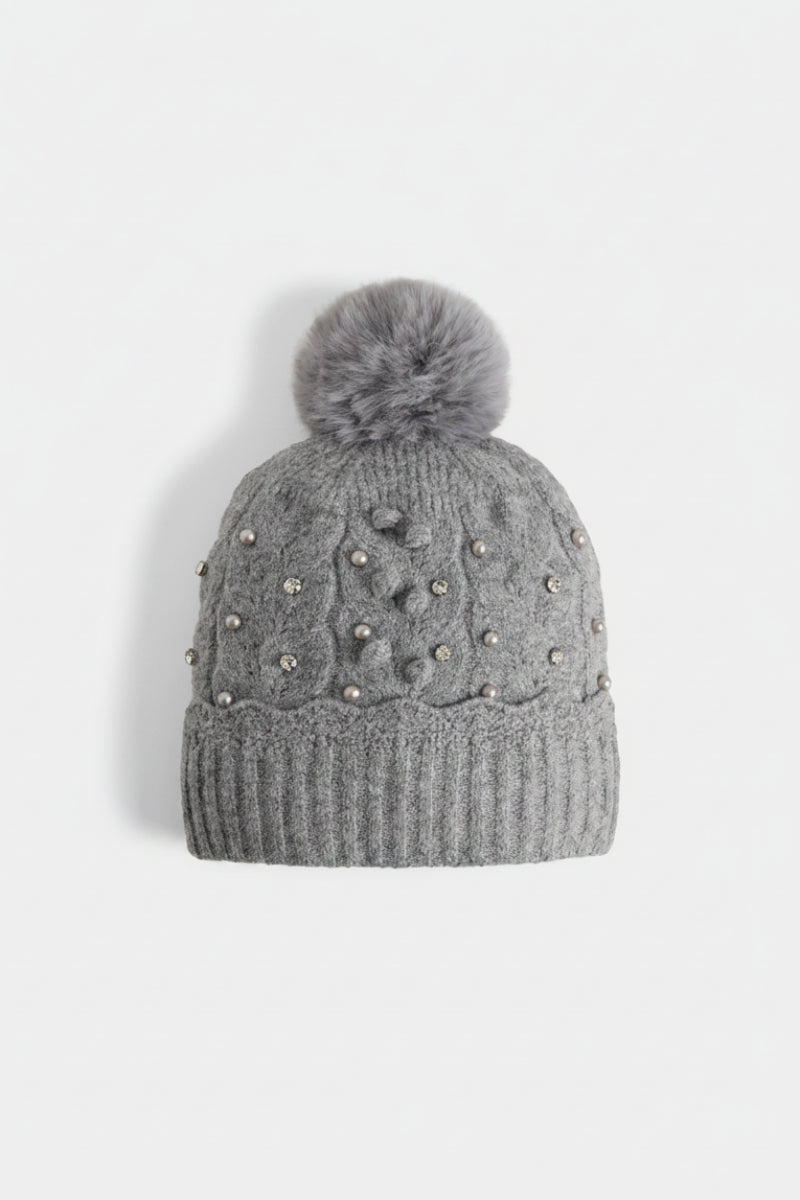 Sweet Scallop Glam Knit Hat Grey