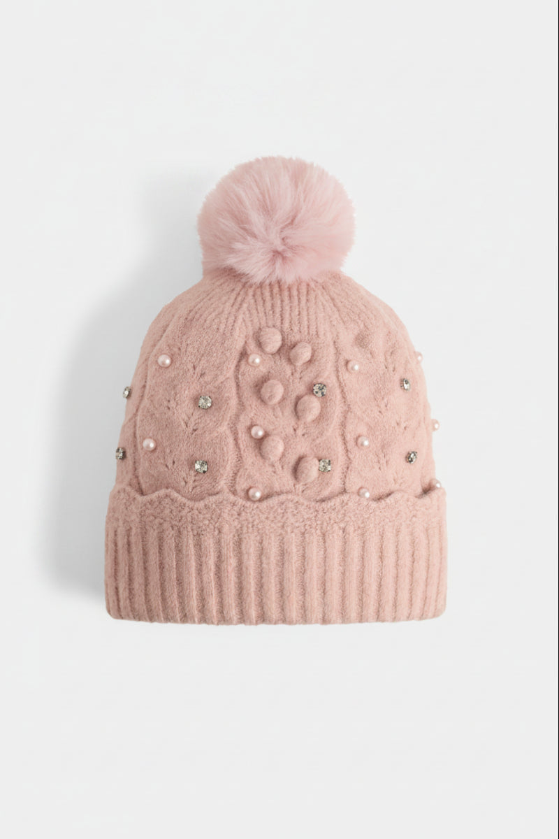 Sweet Scallop Glam Knit Hat Pink