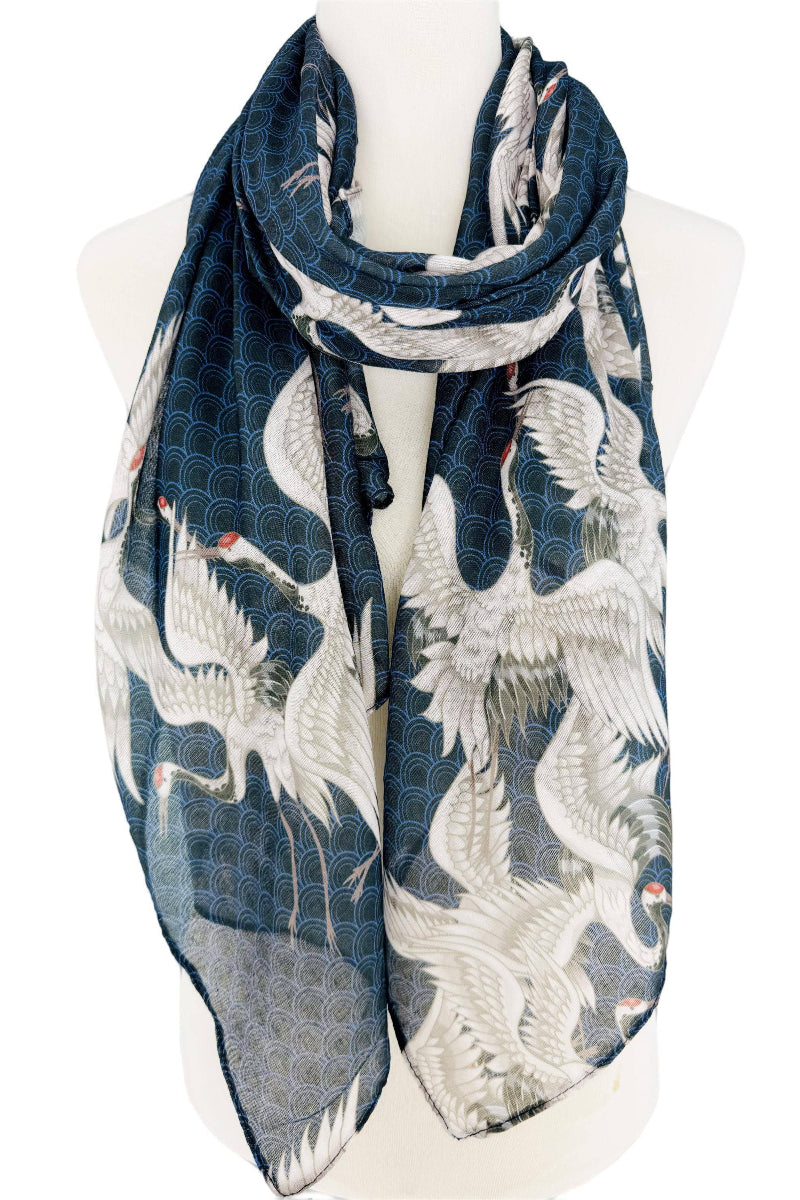 Crane Scarf Navy & White