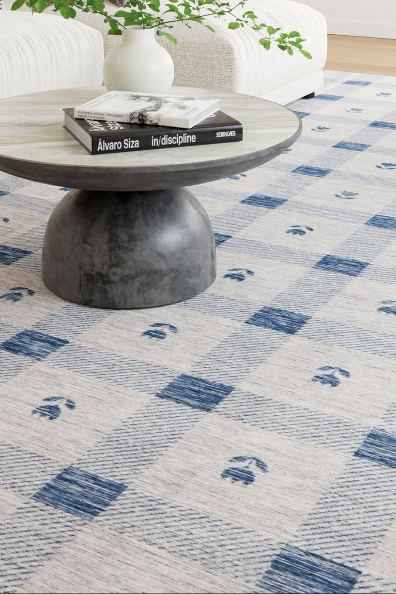 Dash & Albert Gingham Machine Washable Rug 2'x3' Blue