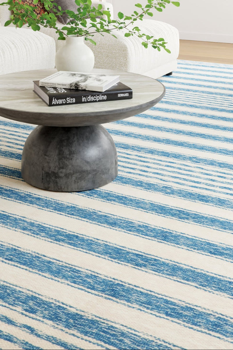 Dash & Albert Vion Coastal Striped Machine Washable Rug 2'x3' Blue
