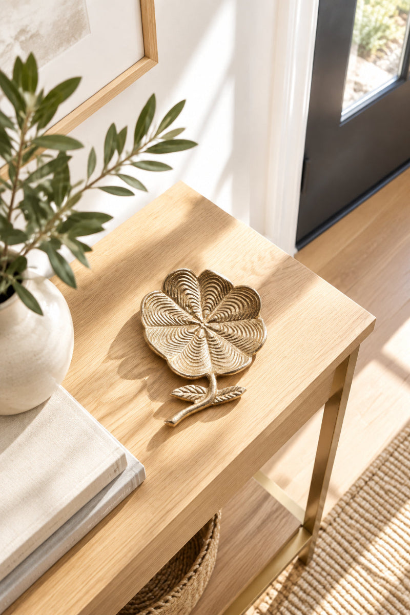Cast Aluminum Flower Shaped Dish Gold Finish