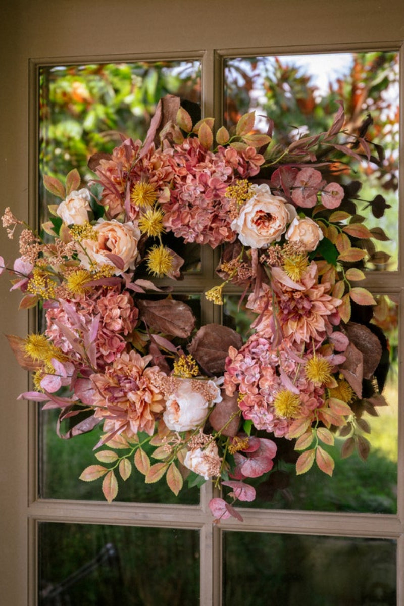 Faux Autumn Flower Wreath 24"