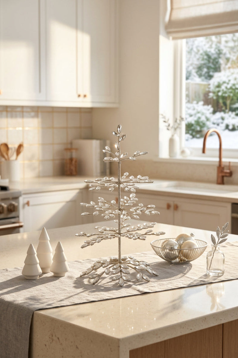 Crystal & Gold Glitter Snowflake Tree 14"