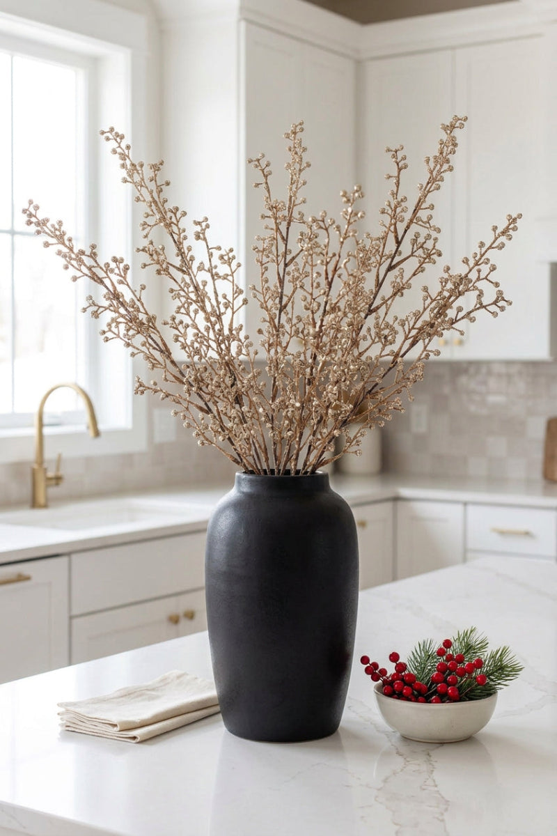 Faux Glitter Berry Stem 18" Champagne