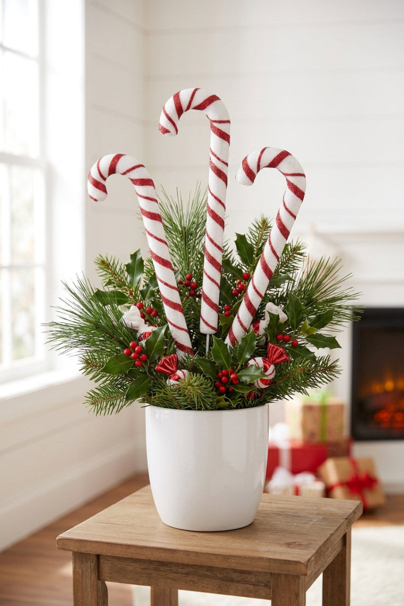 Glittered Candy Cane Stem 28" Red & White