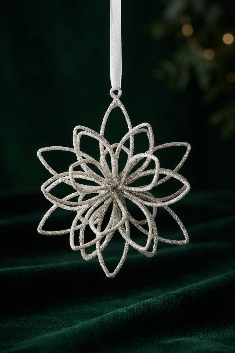 Glittered 3-D Snowflake Ornament 4"