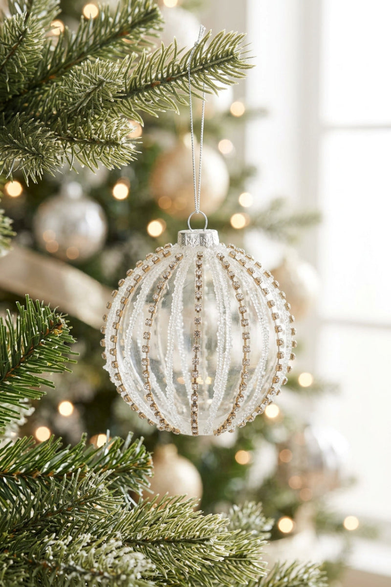 Jeweled Clear Glass Ornament 4"