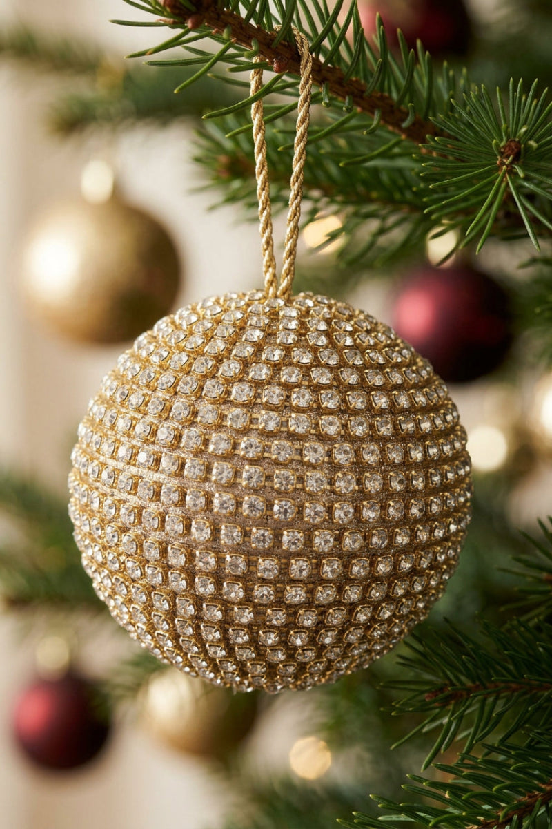 Jeweled Ball Ornament 4" Gold