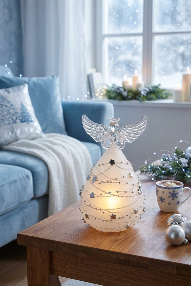 Frosted Glass Silver Star Garland LED Angel 6"