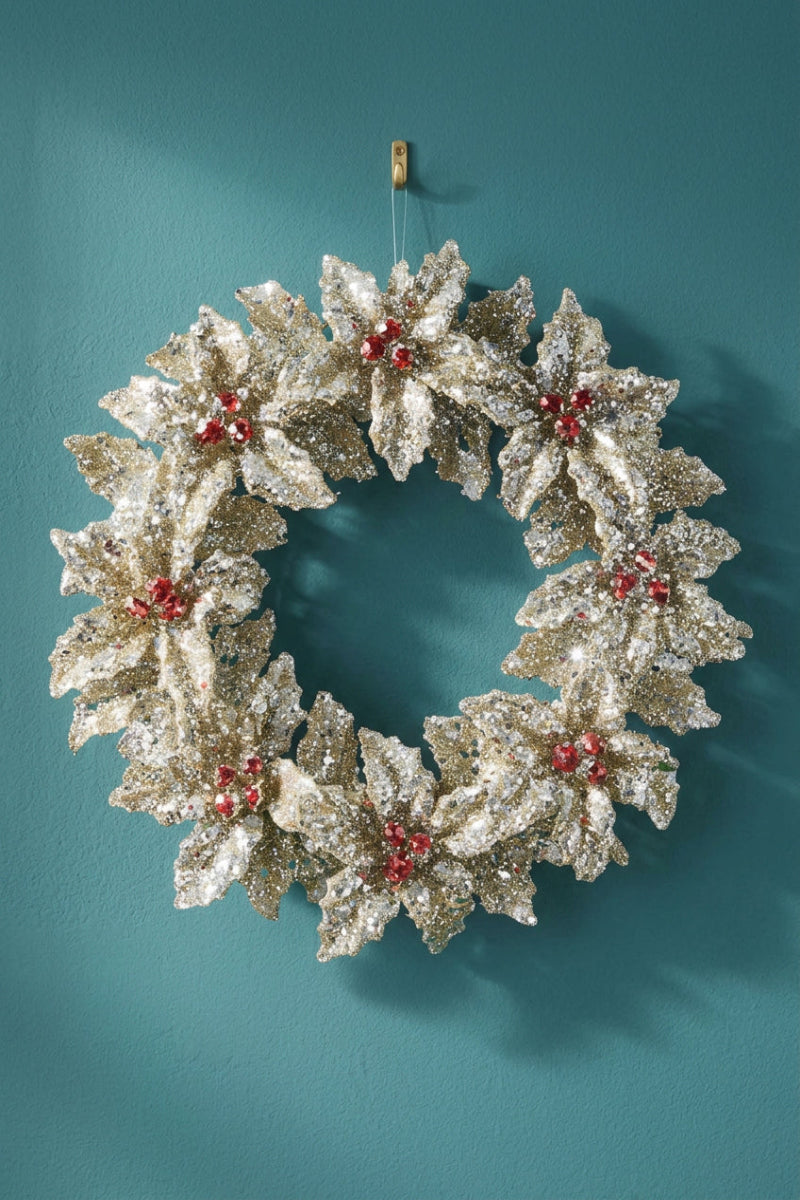 Glittered Holly Wreath Ornament 5" Multi