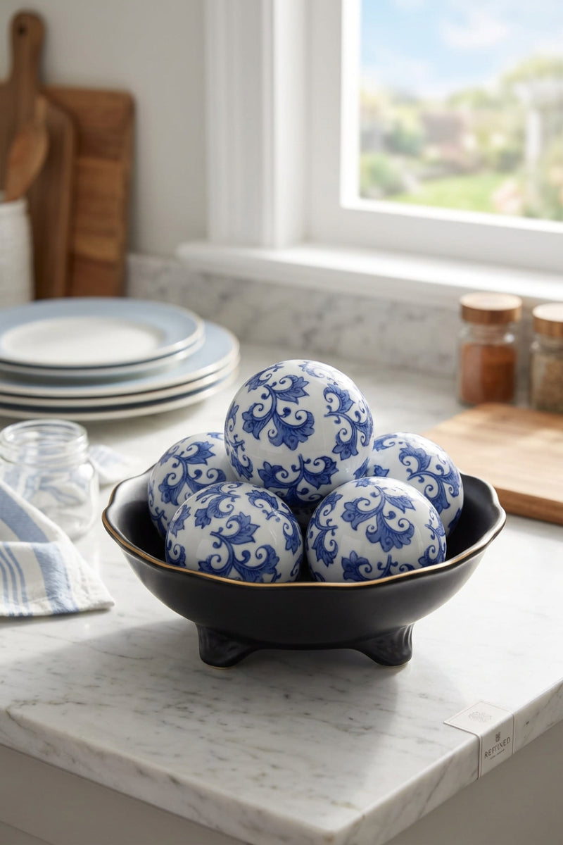 Ceramic Chinoiserie Ball 4" Blue & White