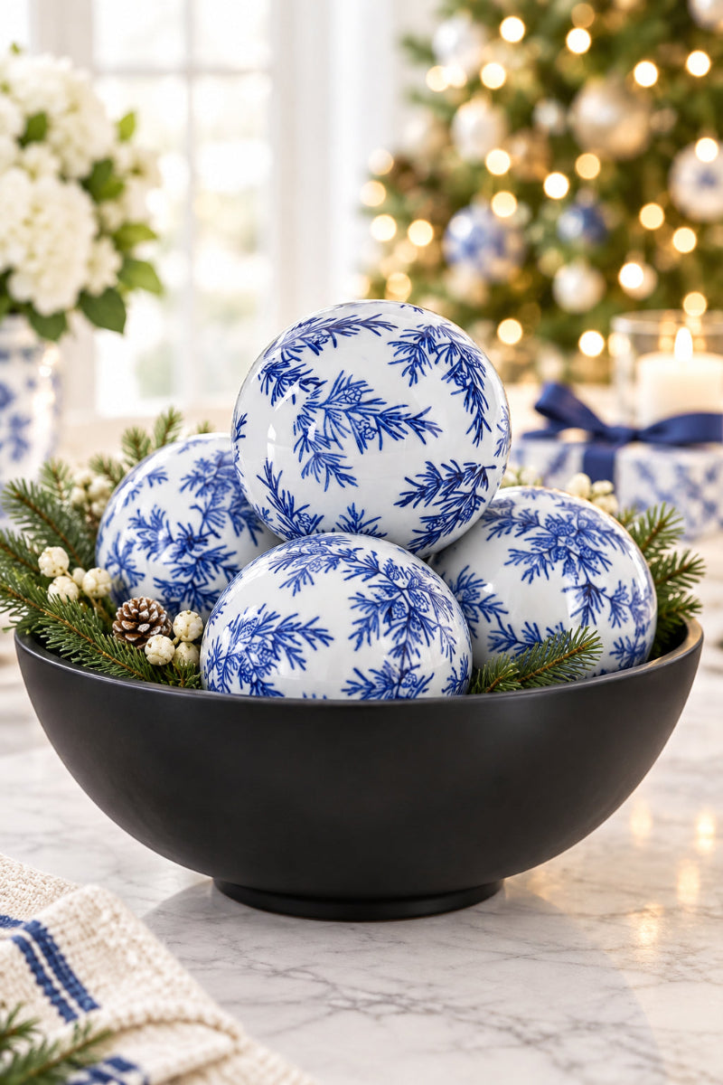Ceramic Chinoiserie Ball 4" Blue & White