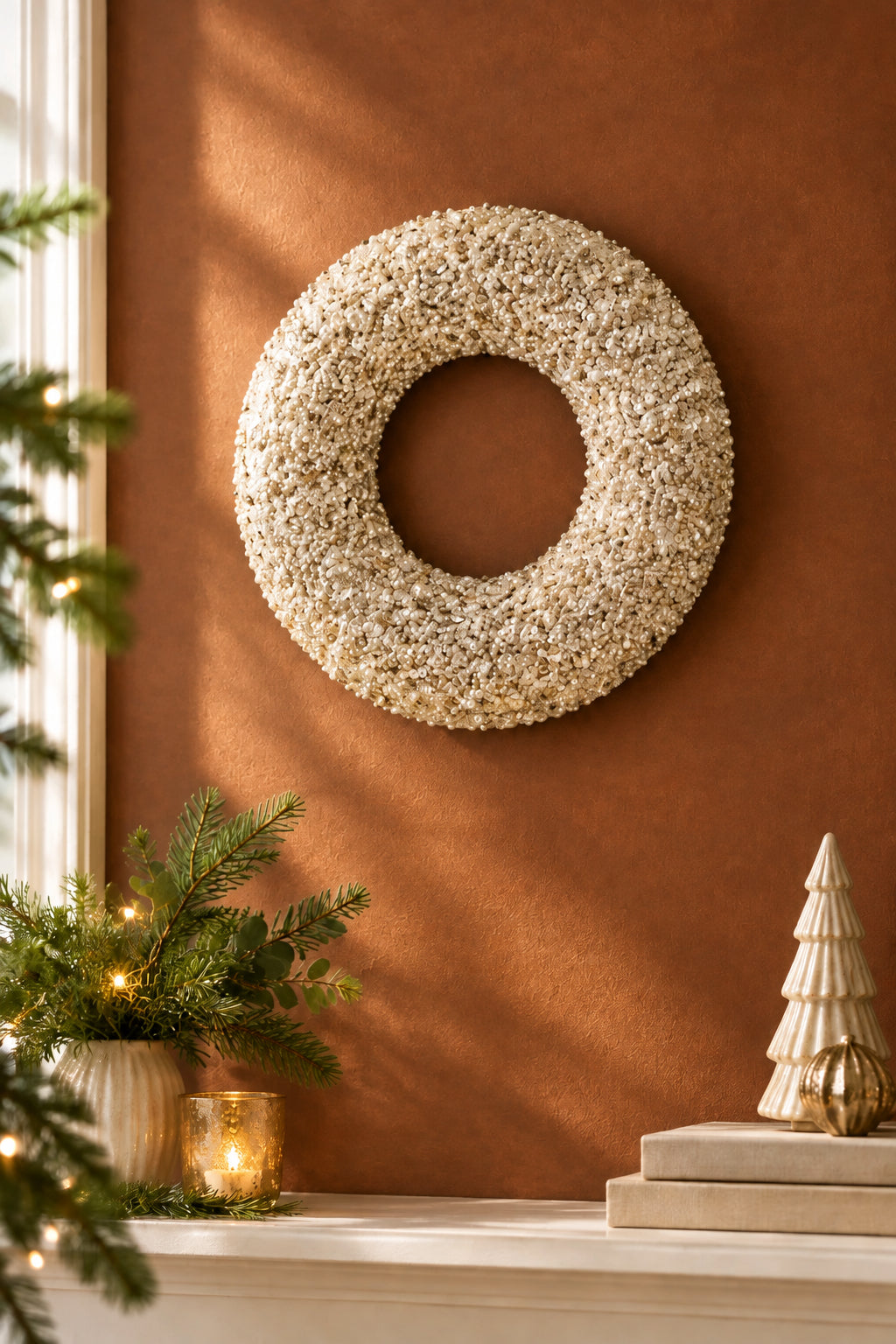 Champagne Sequins and Bead Embellished Wreath Large