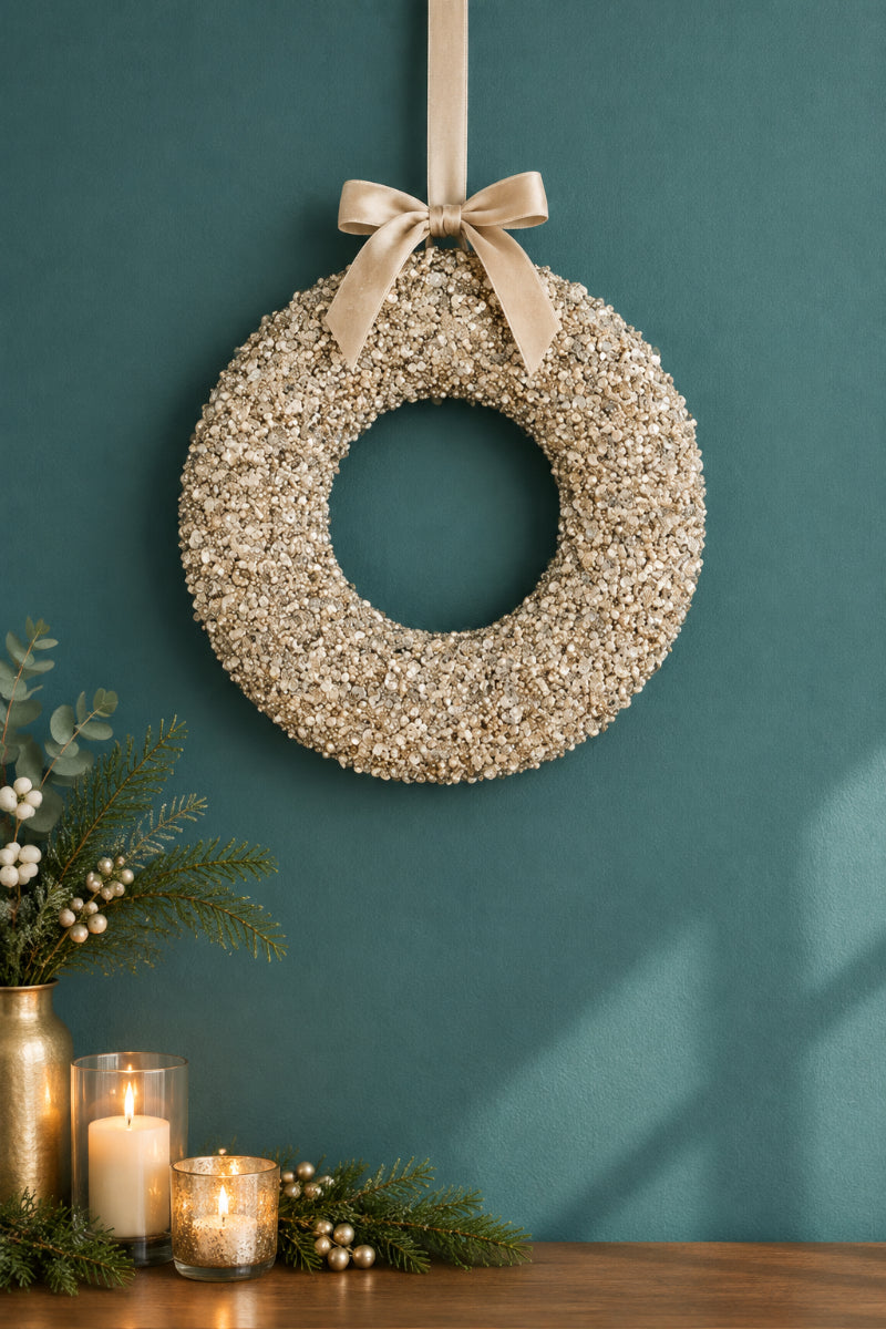 Champagne Sequins and Bead Embellished Wreath Medium