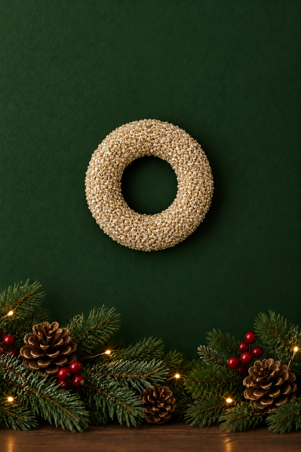 Champagne Sequins and Bead Embellished Wreath Small