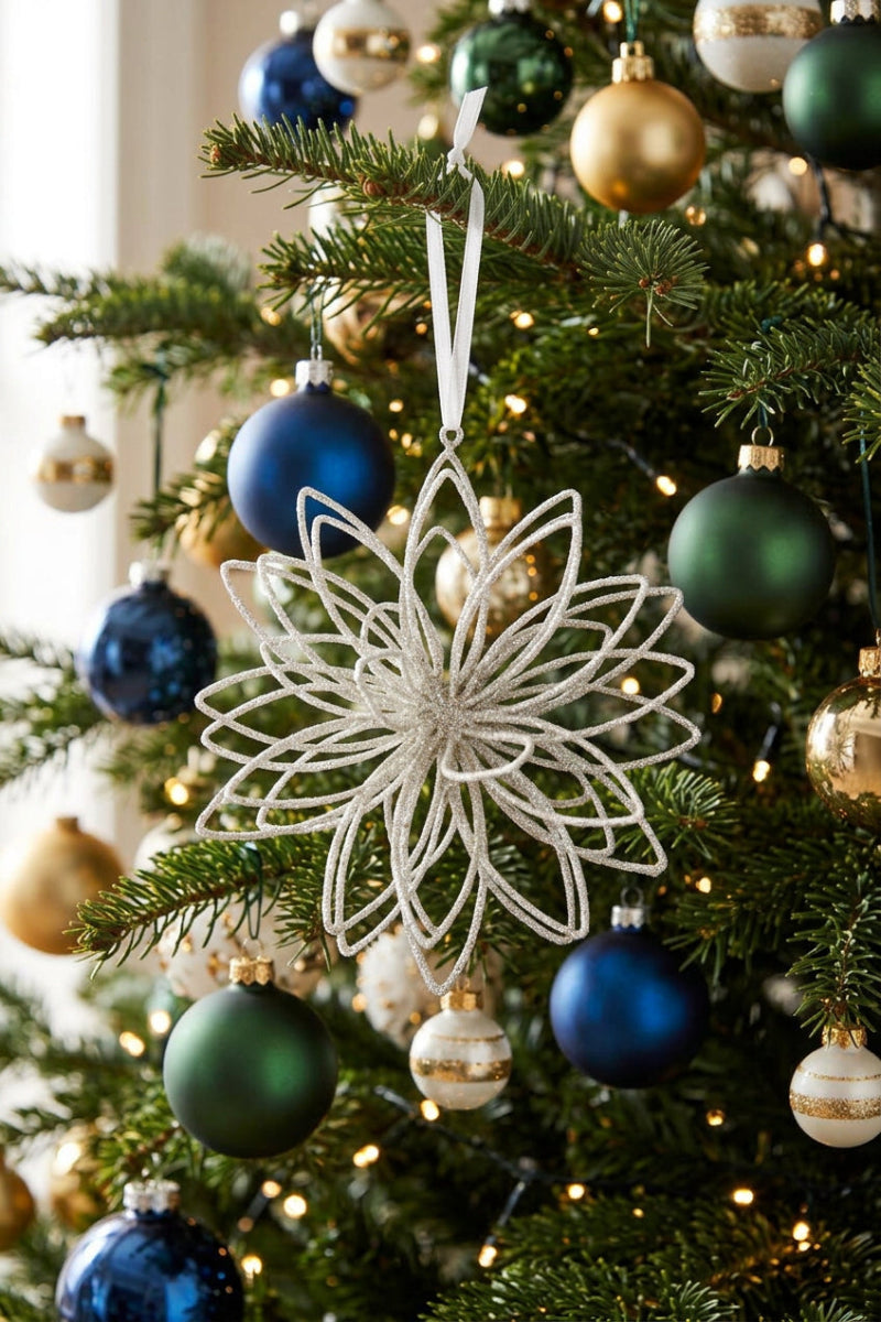 Glittered 3-D Snowflake Ornament 6.5"