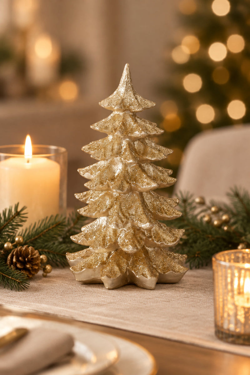 Glittered Resin Christmas Tree Large Gold
