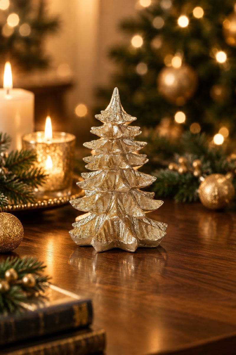 Glittered Resin Christmas Tree Medium Gold