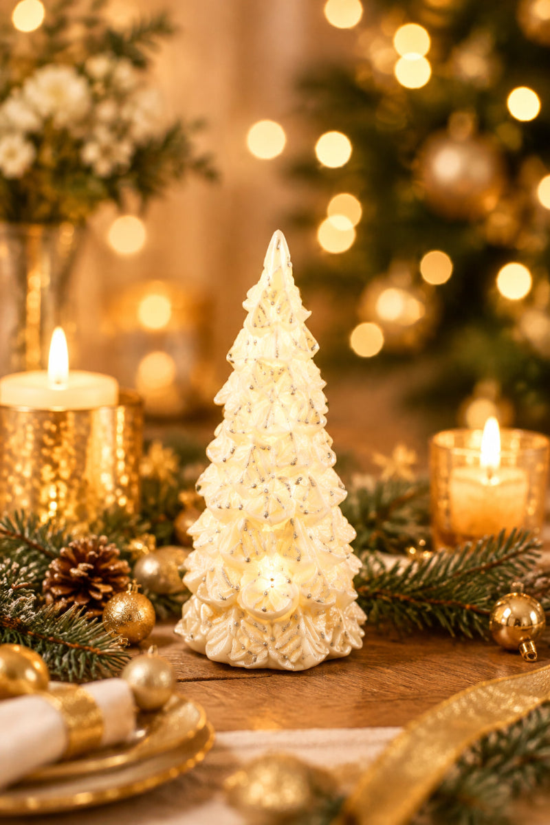 Glittered Mercury Glass LED Tree 5.5" Silver